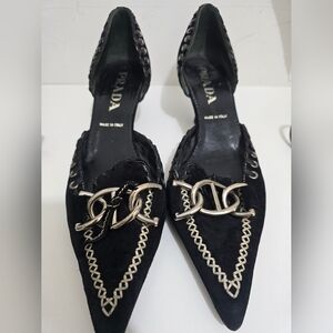 Prada Black Heels with Silver Accents